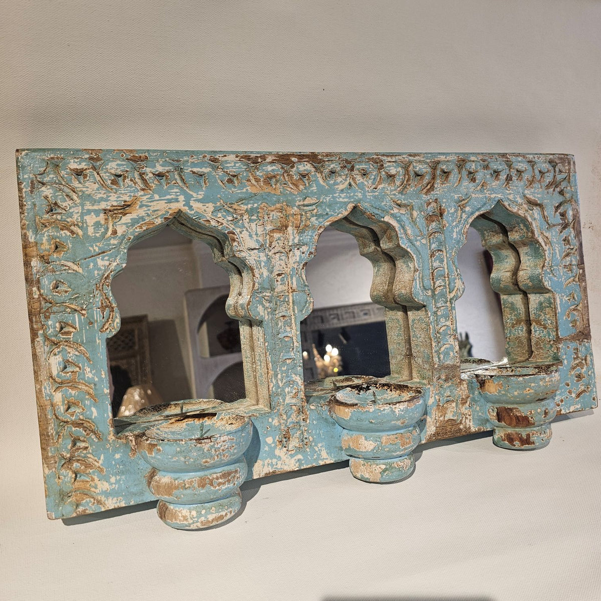 Wooden Jharokha Tealight Holder with Mirror