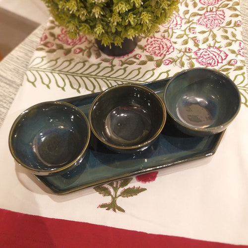 Platter/Tray with 3 Bowls (Blue/Green)
