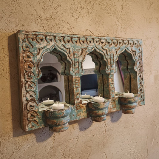 Wooden Jharokha Tealight Holder with Mirror