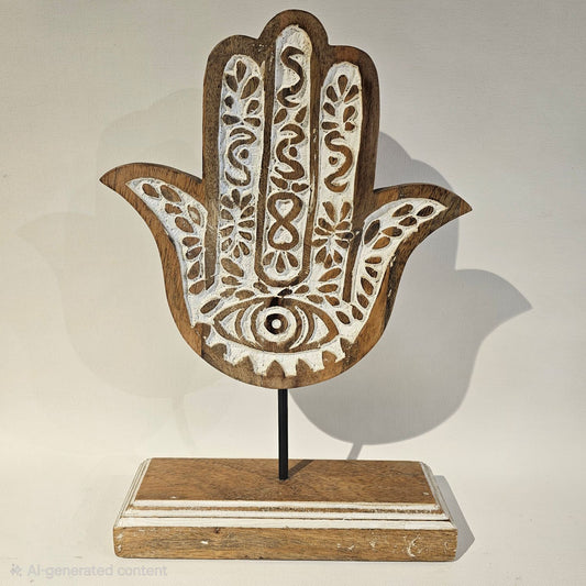 Wooden Table Accent - Hamsa Hand