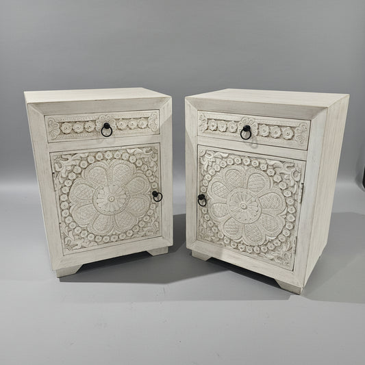 Carved Wooden Side Table (set of 2)