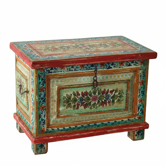 Hand-painted Wooden Side Table and Box