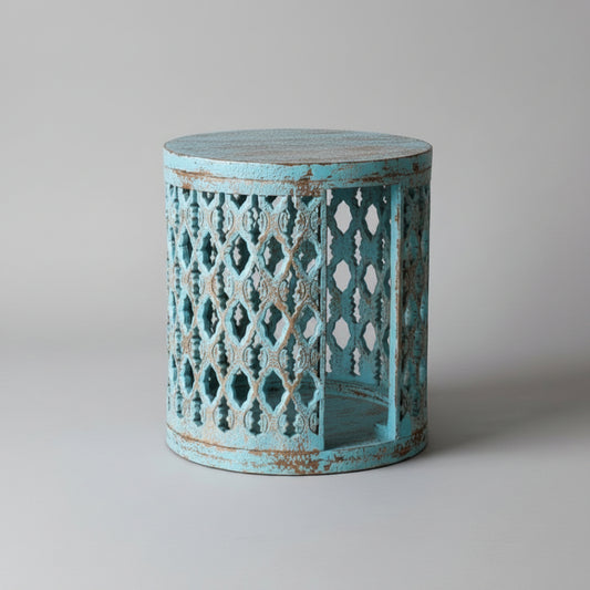 Vintage Wooden Side Table and Stool