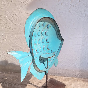 Blue Fish Candle Stand - Metal