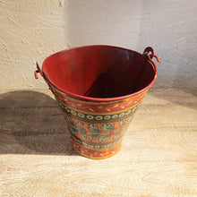 Load image into Gallery viewer, Floral Painted Planter - Metal (Orange)
