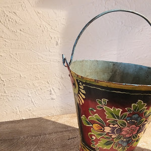 Floral Painted Planter - Metal (Red)