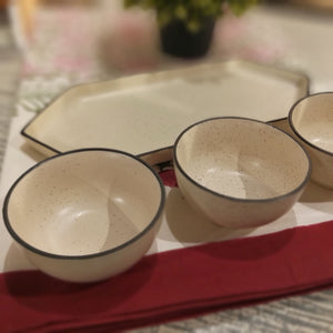 Platter/Tray with 3 Bowls (White)