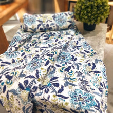 Load image into Gallery viewer, Kantha Bedspread (Blue and White Floral)