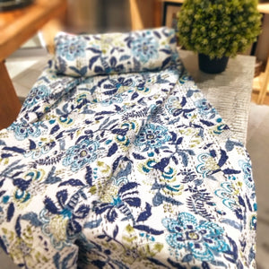 Kantha Bedspread (Blue and White Floral)