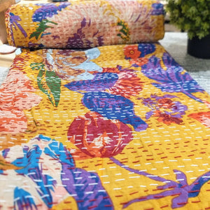 Kantha Bedspread (Yellow Floral)